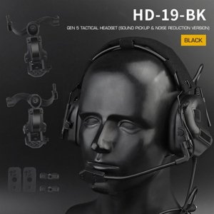 Wosport Taktický headset Gen 5 + montáž helmu FAST, černý