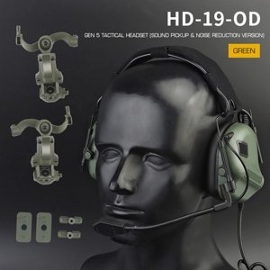 Wosport Taktický headset Gen 5 + montáž helmu FAST, zelený