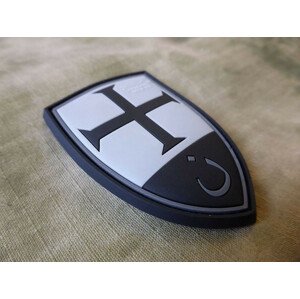 Plastové 3D patche Nášivka Crusader Shield plast velcro, černobílá